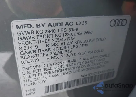 2025 Audi Q3 Premium 45 Tfsi S Line Quattro Tiptronic z USA, uszkodzony, nr VIN WA1DECF3XS1110275